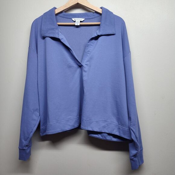 Athleta Cropped Light Sweater Women Size XL Purple Collared Athleisure Active - Picture 1 of 8